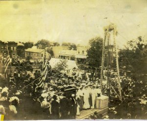 Laying the cornerstone for the new county courthouse was a big day of celebration. This photo was taken from the north side of the square in 1904.